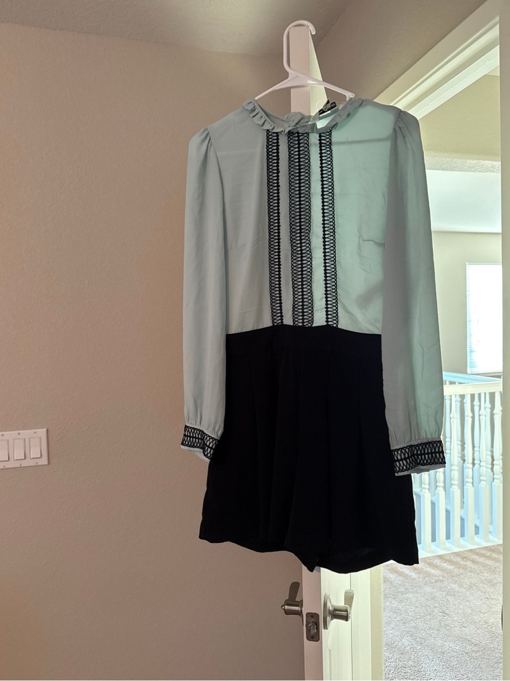 Miss Selfridge Mint Green and Black Long-Sleeve Romper